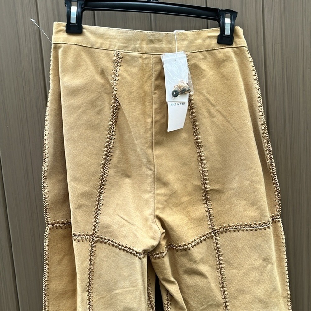 S.M.H. Vintage Dead Stock Tan Suede Crochet Patchwork Pants Boho Coachella sz 10 - Picture 7 of 12